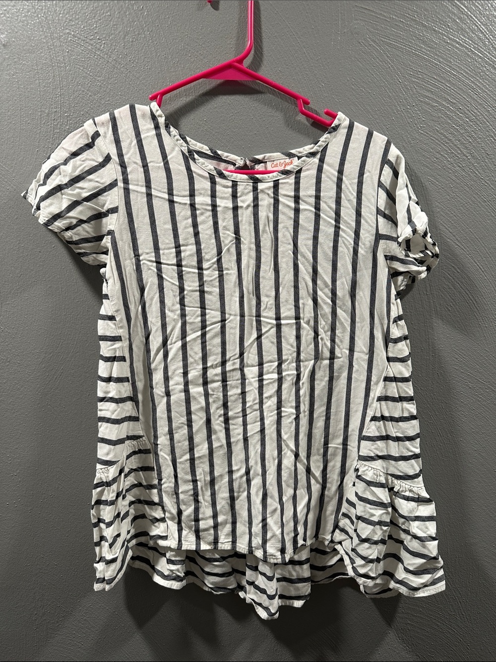 Cat & Jack White Top with Black Stripes and Peplum Hem